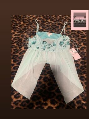 🩵🩵🩵Light Mint Embroidered Sheer Babydoll with Adjustable Straps